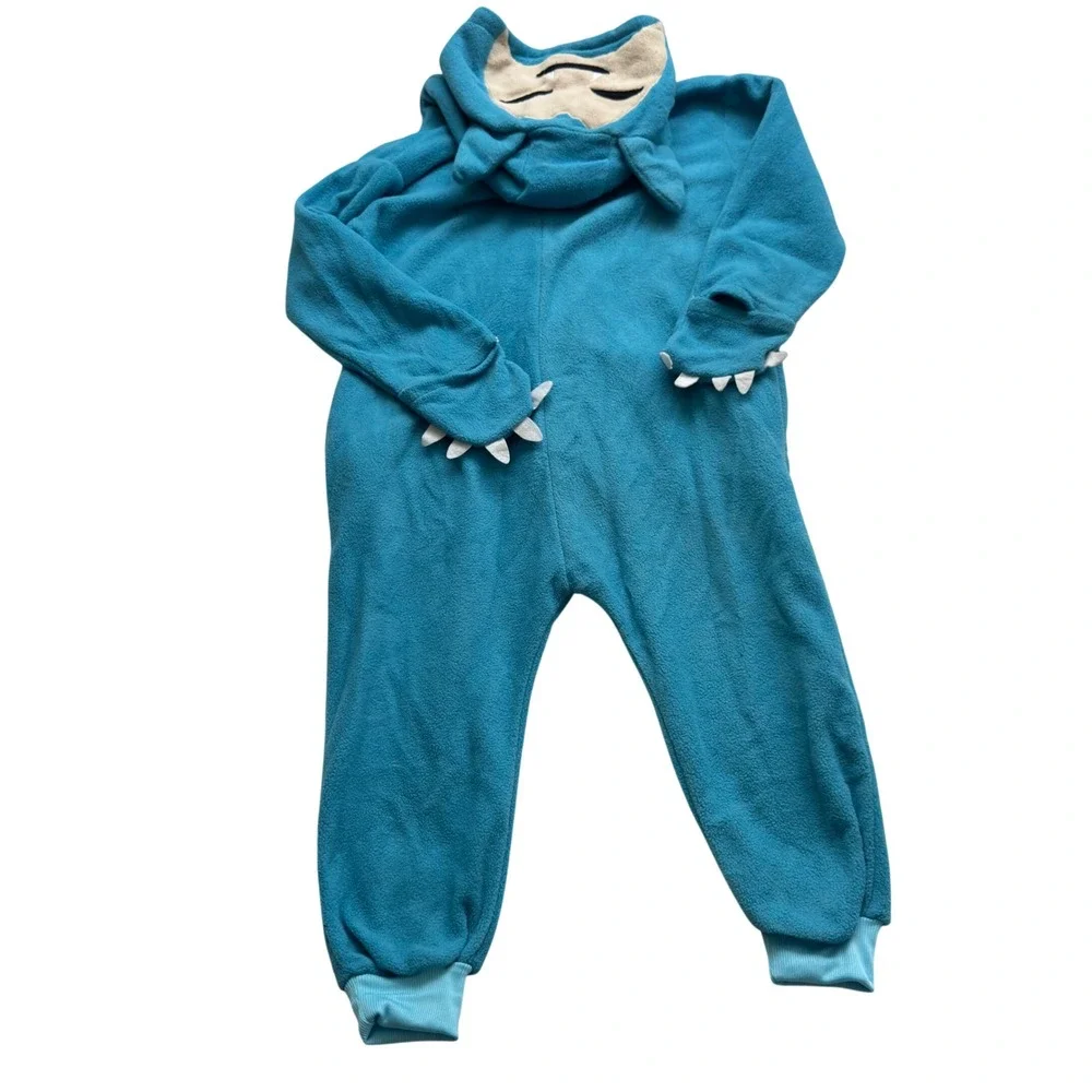 Pokemon Snorlax Onesie Halloween Costume Kids Blue Fleece Jumpsuit Size 4 to 5T